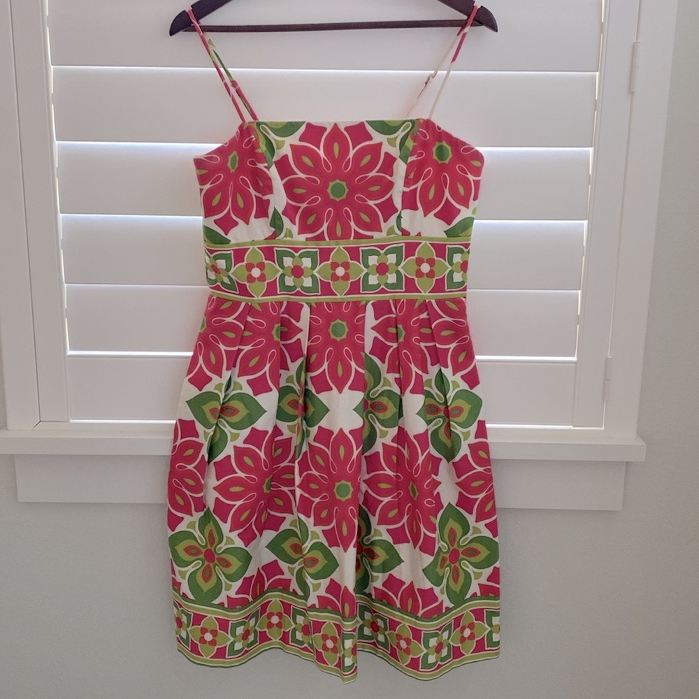 Maggy London pink green Geometric Print sundress Dress size 10